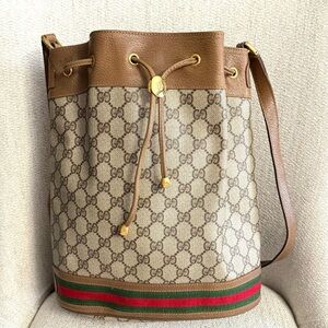 Authentic Gucci bucket shoulder bag brown monogram